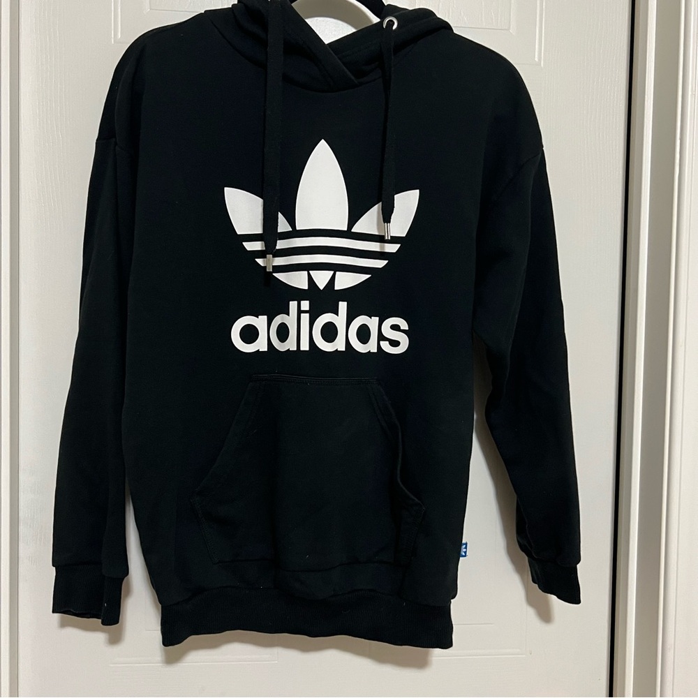 Adidas Black Hoodie with White Trefoil Logo